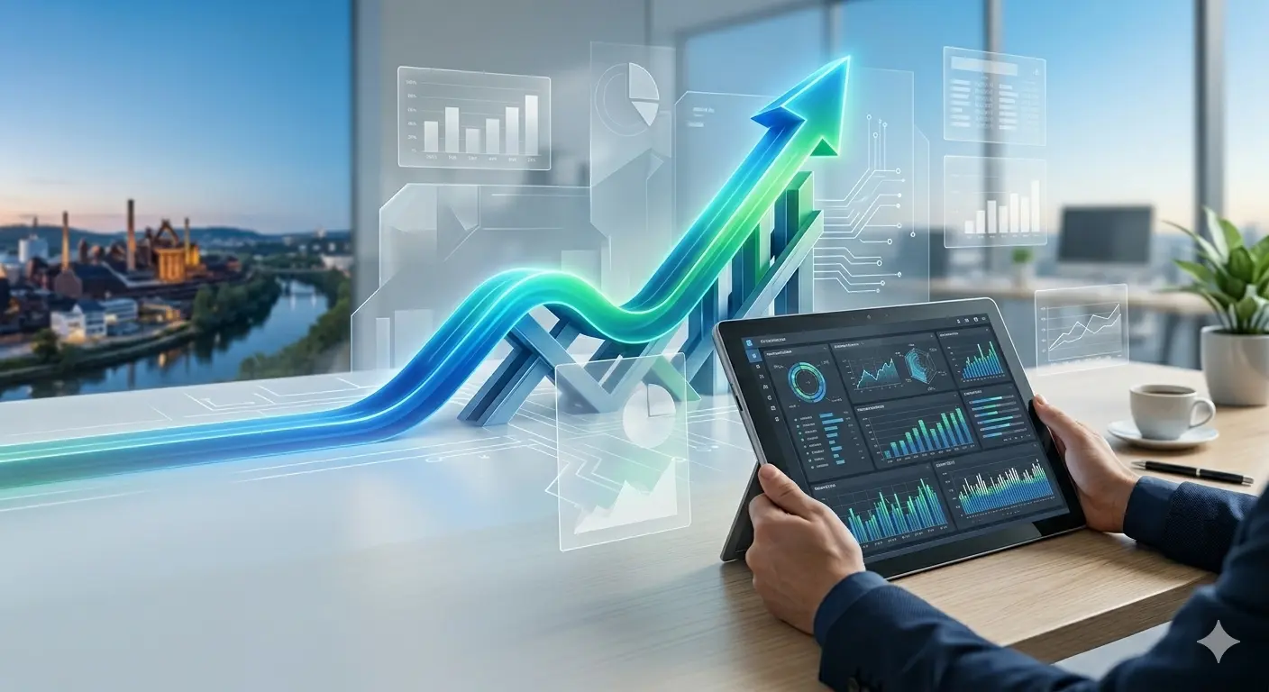Tablet mit steigender Kursgrafik